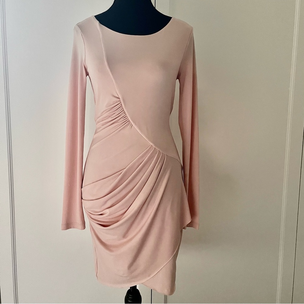 Graham & Spencer Pink Bodycon Ruched Long-sleeved Dress Knee-length Size P / XS
